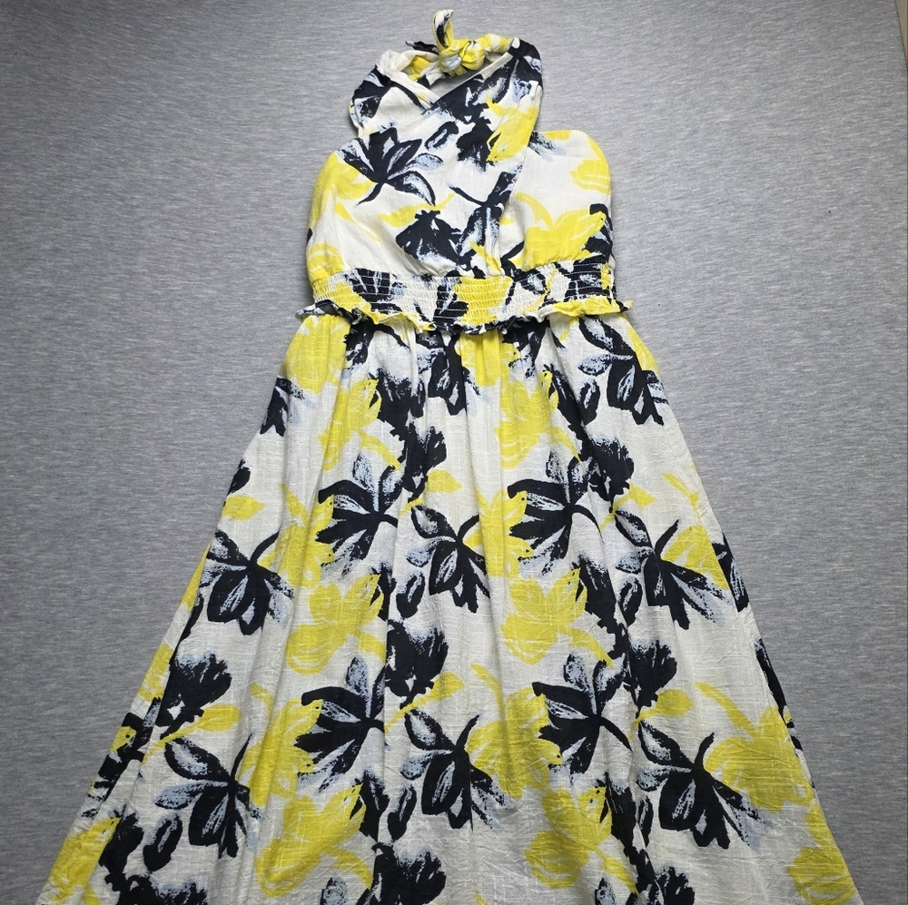 Walter Baker Yellow and Black Floral Halter Top Midi Dress Size Medium - Picture 5 of 10